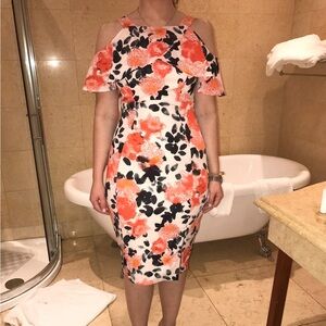 Black Label Orange and Black Floral Midi Dress